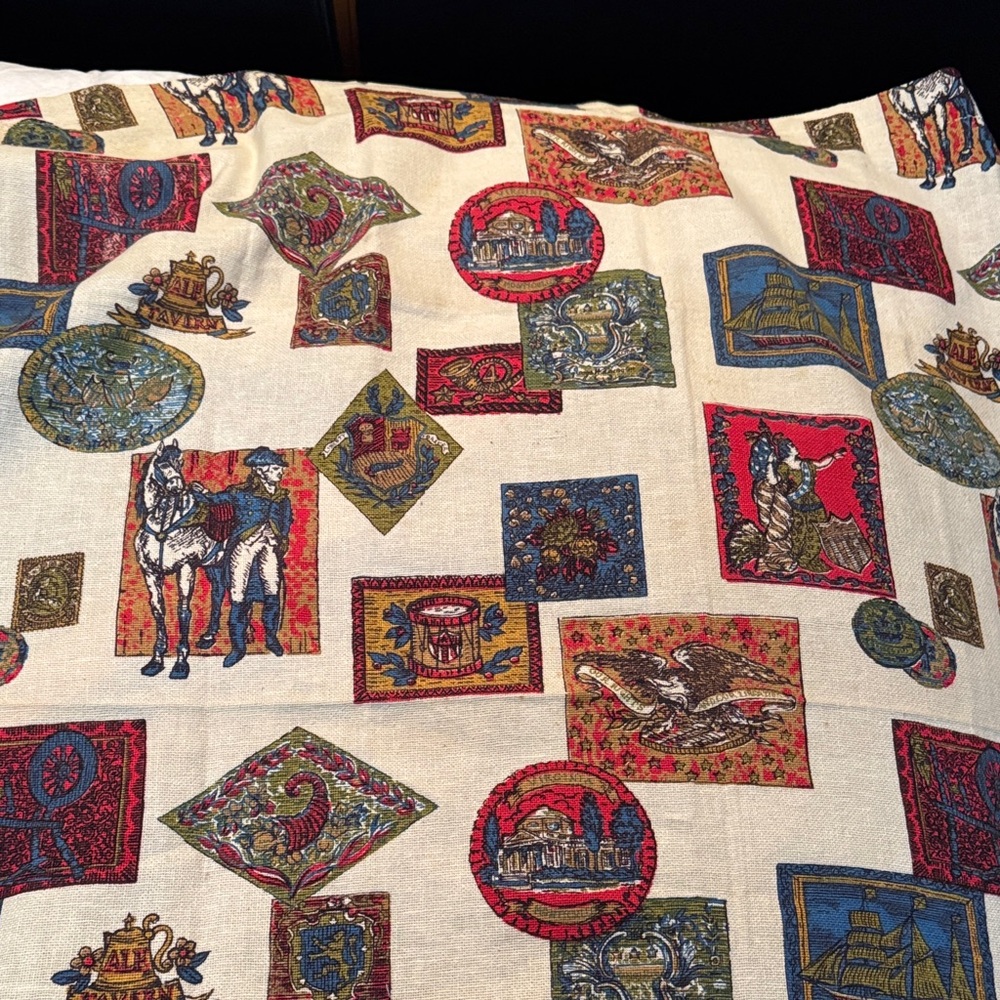 True VINTAGE fabric curtains with Americana emblems. Gorgeous colors.